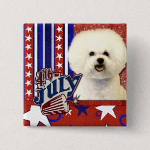 Badge Carré 5 Cm 4 juillet pétard - Bichon Frise
