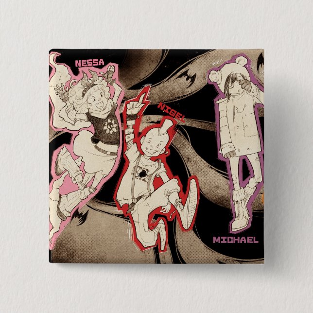 Badge Carré 5 Cm 4 petits monstres - groupe (Devant)