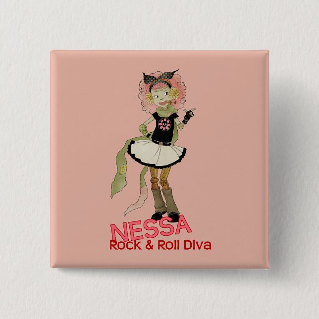 Badge Carré 5 Cm 4 petits monstres - Nessa (Devant)