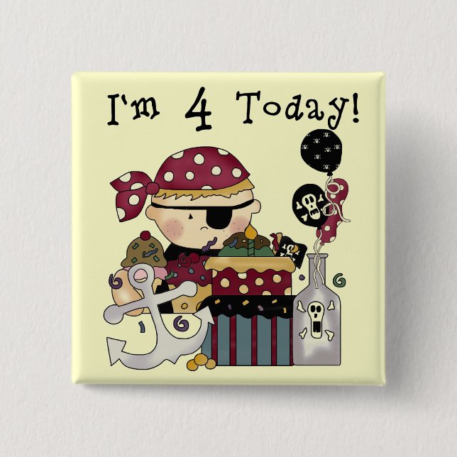 Badge Carré 5 Cm 4e anniversaire Pirate Tshirts et cadeaux (Devant)