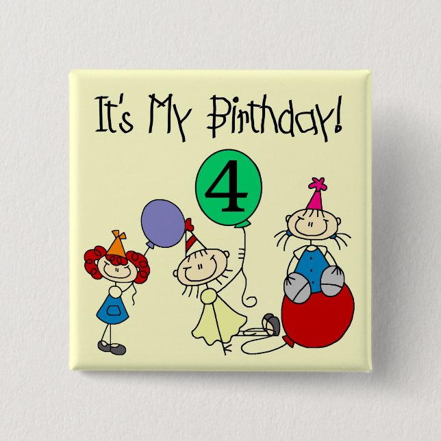 Badge Carré 5 Cm 4e Stick Kids Party Anniversaire Tshirts et cadeau (Devant)