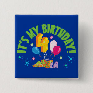 Badge Carré 5 Cm 4ème Anniversaire