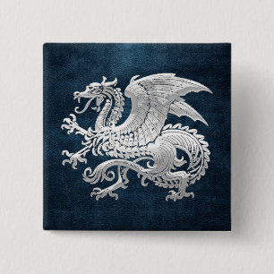 Badge Carré 5 Cm [500] Dragon islandais, Landvæ ttir [Argent]