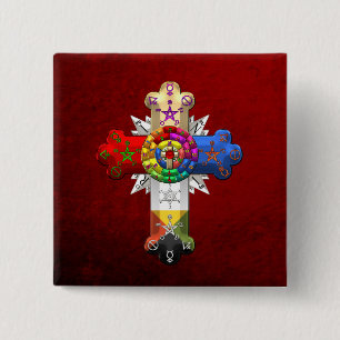 Badge Carré 5 Cm [500] Rosy Cross (Croix Rose)