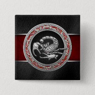 Badge Carré 5 Cm [500] Scorpion d'argent sacré sur noir