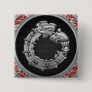 Badge Carré 5 Cm [500] Serpent Dieu Quetzalcoatl [Argent]