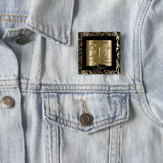 Badge Carré 5 Cm 50e anniversaire de Mariage d'or (En situation)