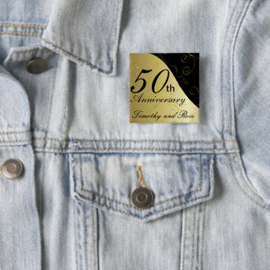 Badge Carré 5 Cm 50e anniversaire de Mariage d'or   Nom do-it-yours
