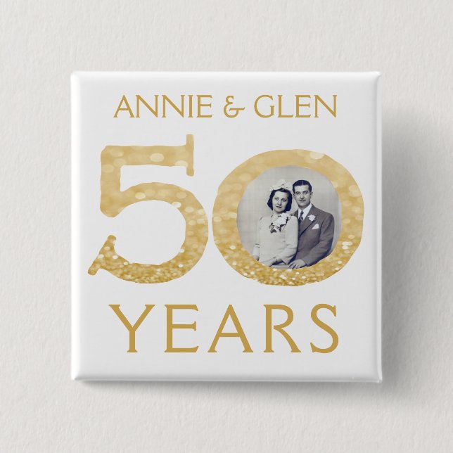 Badge Carré 5 Cm 50e anniversaire de Mariage d'or, photo Keepsaké (Devant)