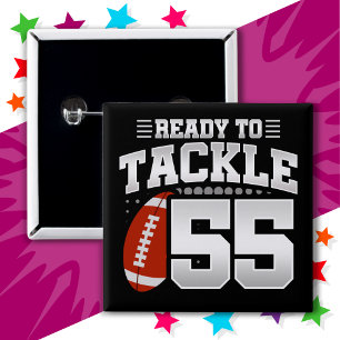 Badge Carré 5 Cm 55 ans Tackle Football Party 55e anniversaire