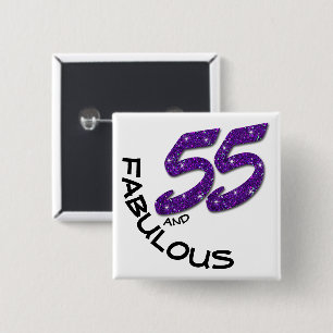 Badge Carré 5 Cm 55e anniversaire fête Parties scintillant violette