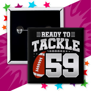 Badge Carré 5 Cm 59 ans Tackle Football Party 59e anniversaire