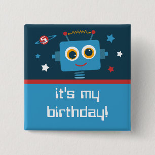 Badge Carré 5 Cm 5èmes boutons de coutume d'anniversaire de robot