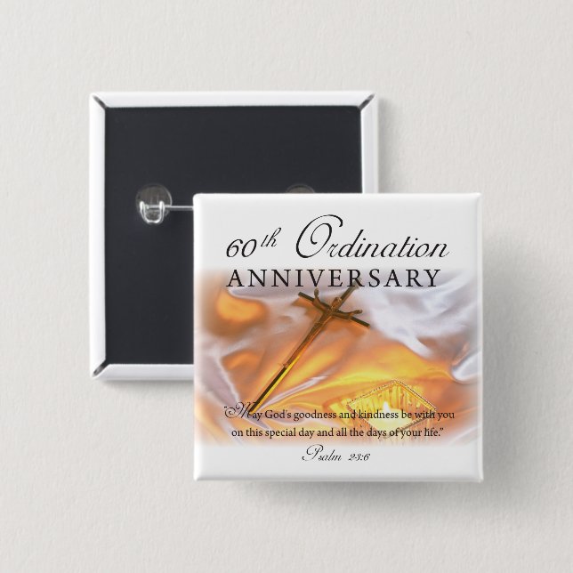 Badge Carré 5 Cm 60e anniversaire d'ordination, bougie croisée (Devant & derrière)