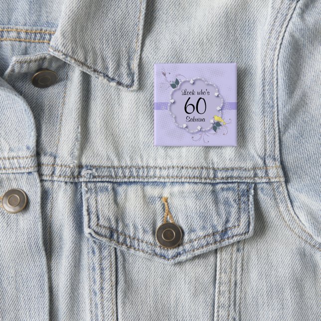 Badge Carré 5 Cm 60e anniversaire| Texte DO-IT-YOURSELF (En situation)