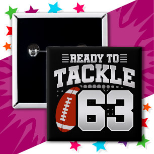 Badge Carré 5 Cm 63 ans Tackle Football Party 63e anniversaire
