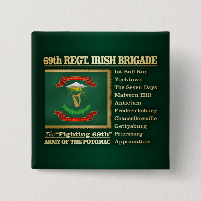 Badge Carré 5 Cm 69e régiment, brigade irlandaise (BH) (Devant)