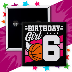 Badge Carré 5 Cm 6 ans Basketball Party 6e anniversaire fille