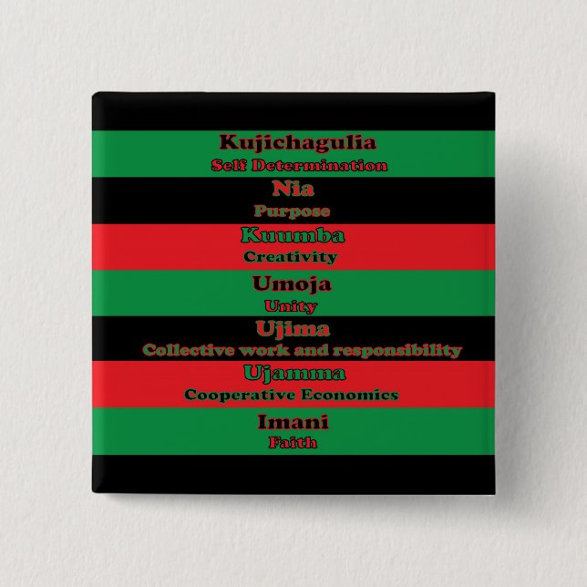 Badge Carré 5 Cm 7 Principes du bouton Kwanzaa (Devant)