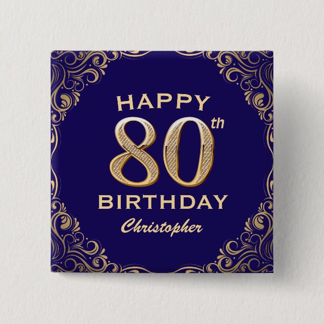Badge Carré 5 Cm 80e anniversaire de la Parties scintillant marine  (Devant)