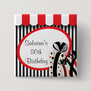 Badge Carré 5 Cm 80e anniversaire  Texte DO-IT-YOURSELF  Rouge