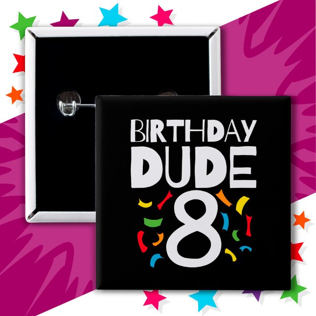 Badge Carré 5 Cm 8e anniversaire 8 ans fête des garçons Anniversair (Créateur téléchargé)