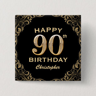 Badge Carré 5 Cm 90e anniversaire de la Parties scintillant Black a
