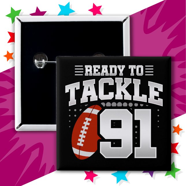 Badge Carré 5 Cm 91 ans Tackle Football Party 91e anniversaire (Créateur téléchargé)