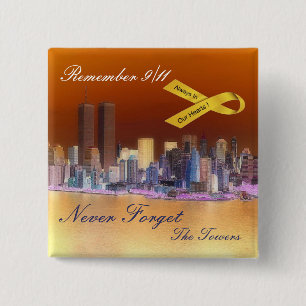 BADGE CARRÉ 5 CM 9 11 ALWAYS IN OUR HEARTS