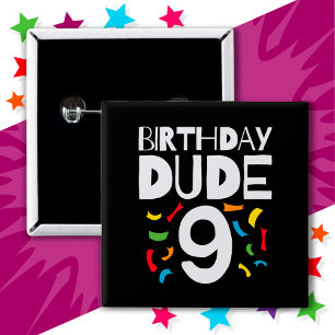 Badge Carré 5 Cm 9e anniversaire 9 ans fête des garçons Anniversair