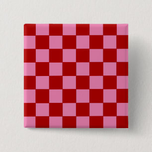 Badge Carré 5 Cm à damiers rouge et rose chaud