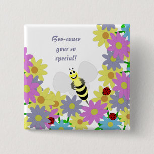 Badge Carré 5 Cm Abeille-cause votre bouton tellement spécial