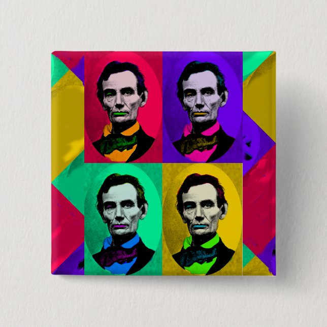 Badge Carré 5 Cm Abraham Lincoln 1858, Interprétation Pop Art (Devant)