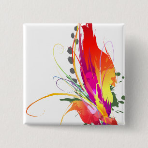 Badge Carré 5 Cm Abstrait Oiseau de Paradise Paint Splatters