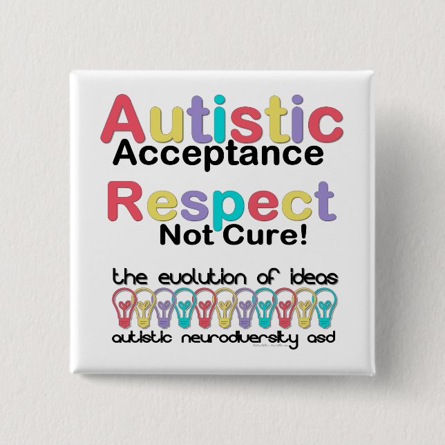 Badge Carré 5 Cm Acceptation autistique Respect non guéri (Devant)