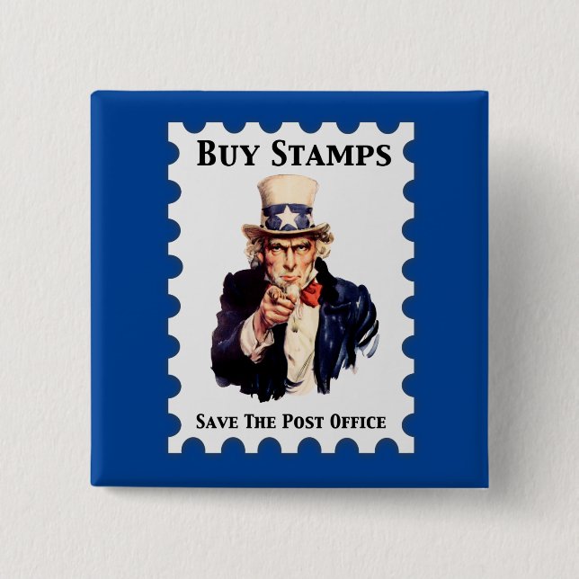 Badge Carré 5 Cm Acheter Des Timbres Enregistrer Le Bureau De Poste (Devant)