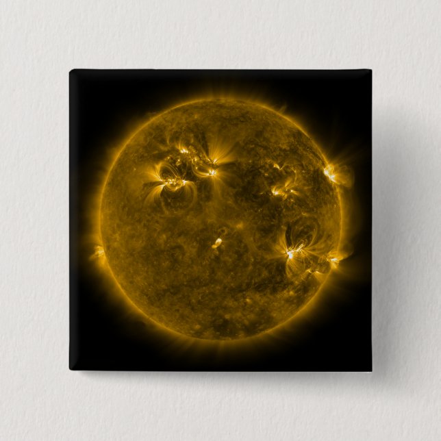 Badge Carré 5 Cm Activité solaire sur le Soleil 4 (Devant)