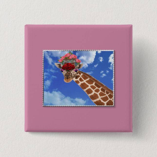Badge Carré 5 Cm Adorable "Missy Giraffe" (Devant)
