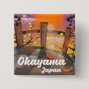 Badge Carré 5 Cm Affiche de fleurs japonaises d'Okayama.