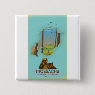Badge Carré 5 Cm Affiche de randonnée Trossachs Stirling Écosse