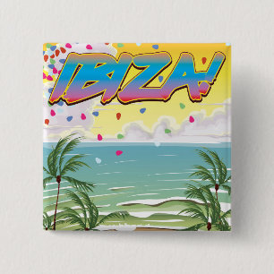 Badge Carré 5 Cm Affiche de voyage de la plage de fête d'Ibiza