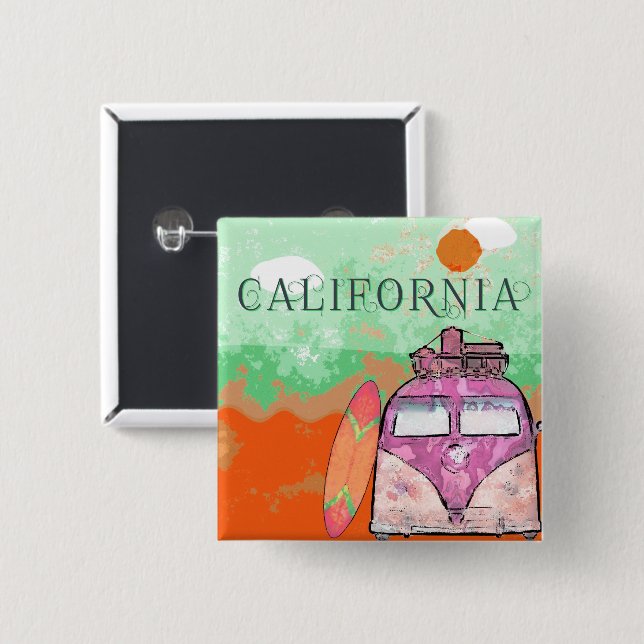Badge Carré 5 Cm Affiche de voyage en Californie (Devant & derrière)