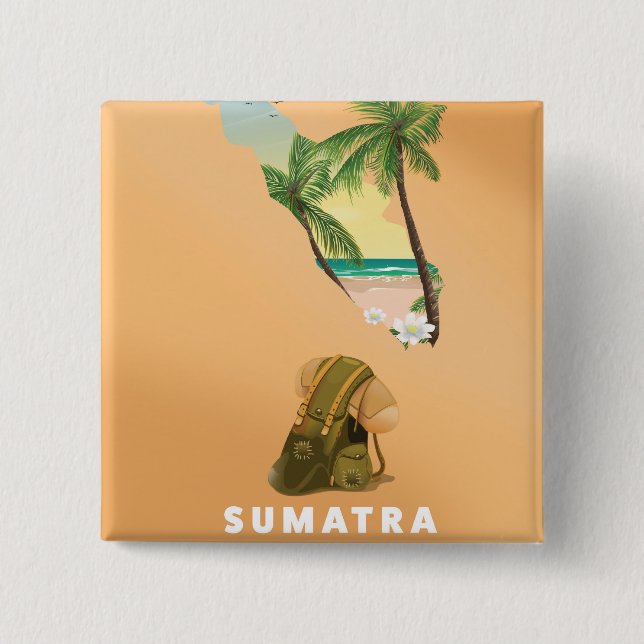 Badge Carré 5 Cm Affiche de voyage illustrée Sumatra (Devant)
