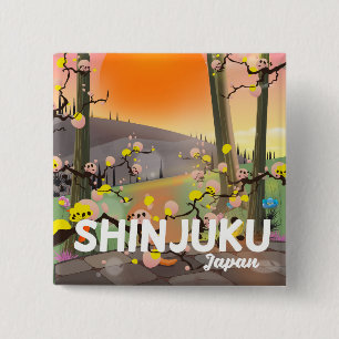 Badge Carré 5 Cm Affiche de voyage Shinjuku Japon