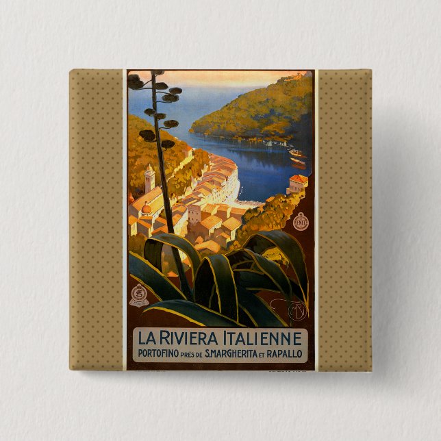 Badge Carré 5 Cm Affiche italienne Riviera Europe Italy Travel (Devant)
