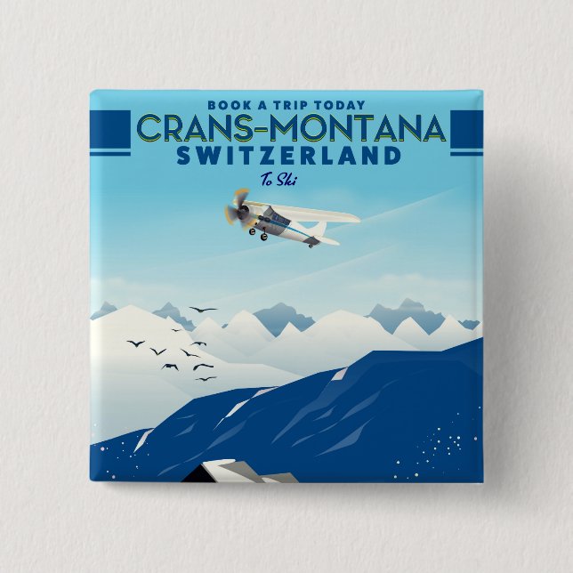 Badge Carré 5 Cm affiche ski de crans-montana Suisse (Devant)