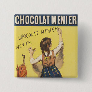Badge Carré 5 Cm Affiche vintage 1892 Chocolat Menier Jeune Fille f