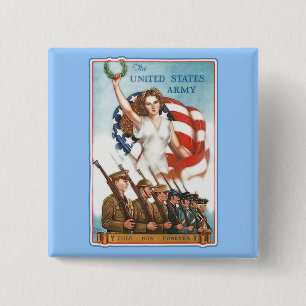 Badge Carré 5 Cm Affiche vintage d'armée avec Madame Liberty