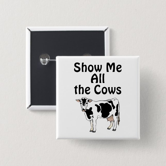 Badge Carré 5 Cm Afficher toutes les vaches Bouton (Devant & derrière)