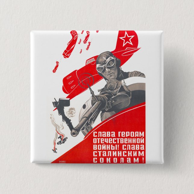 Badge Carré 5 Cm Affiches de propagande d'Union Soviétique de (Devant)